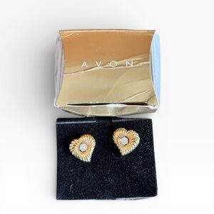 Avon Vintage Gold Heart-Shaped Earrings with Silver Accents
